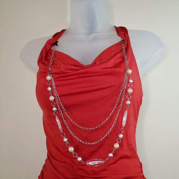 Luv Me More Red Drop Neck Scrunch Halter Top Sleeveless S - Picture 3 of 7